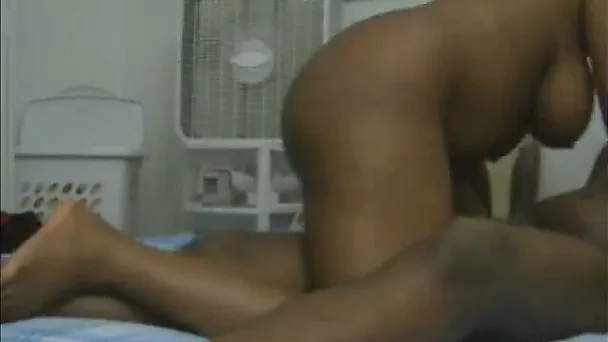 Chubby ebony chick rides her husband face to face