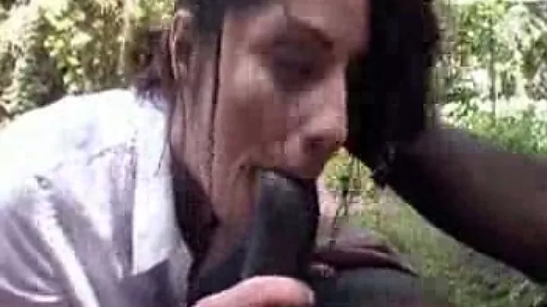 I sprayed the face of this brunette stranger with cum in the woods