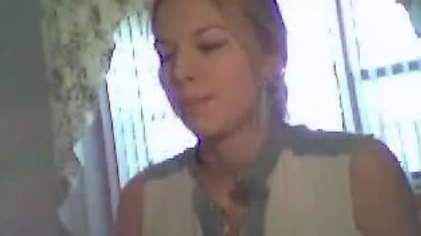 Beautiful blonde teenie fingering herself in the kitchen