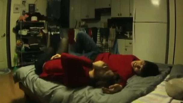 Kinky Korean couple making love on a bed 69 style position