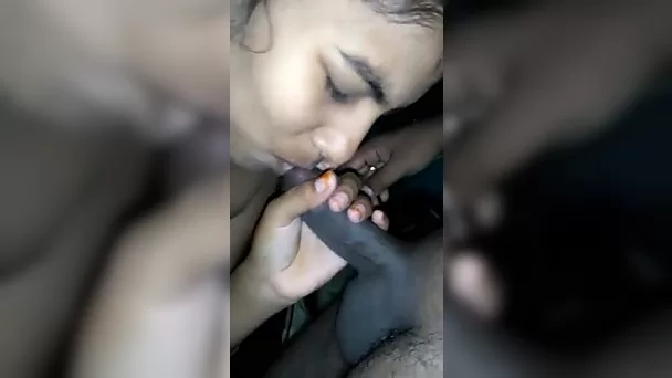 After exposing her shaved pussy lusty nympho gives her hubby a BJ