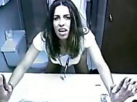 Light head slutty tramp gives amazing blowjob in restroom