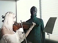 Whorish blond head violin player fucks herself with monstrous doodle-dasher