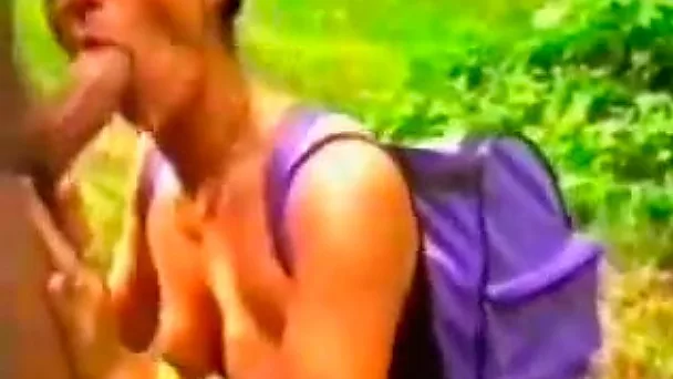 Took my raunchy MILF wife for a walk in the woods where she sucked me off