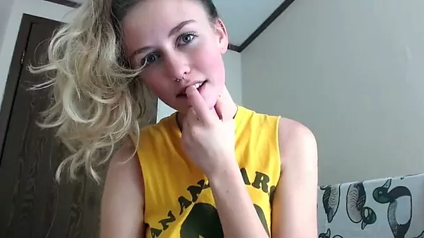 hot blonde stepsister fingerfucks her pussy live on cam