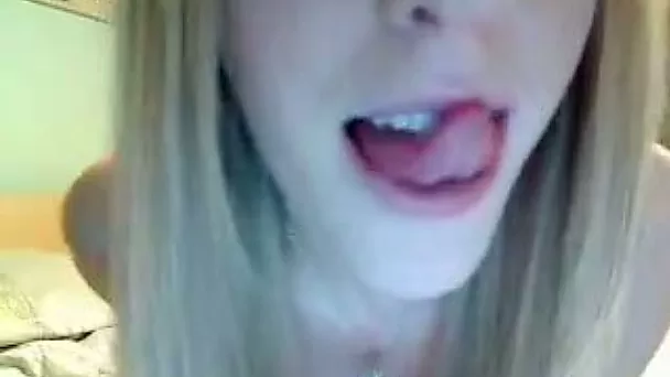 Skinny blondie buttering her yummy muffin in her bedroom