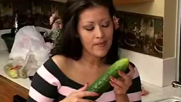 Perverted alone raven haired amateur housewife masturbates herself
