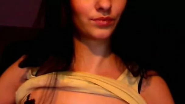 Delicious and petite brunette hottie on webcam flashed her tits