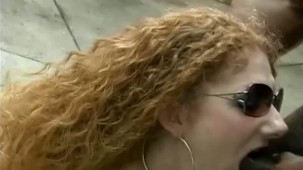 Spoiled long curly haired white slut passionately blows strong long BBC