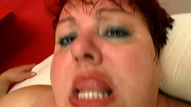 Fat wild red haired BBW with a huge belly gets fucked properly at home