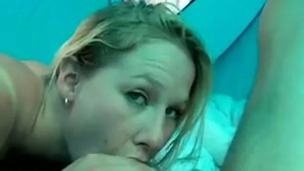 Amazing amateur blondie bows to wank and to suck delicious cock