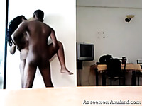 Black girlfriend with nice booty is fucked in standing pose by her black hunk