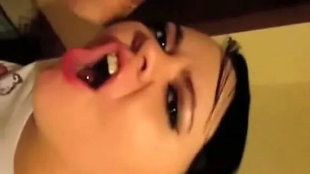 Chubby brunette gets that massive cock poked deep throat