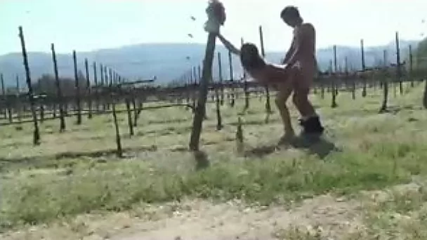 My big-breasted GF and me making love in the field