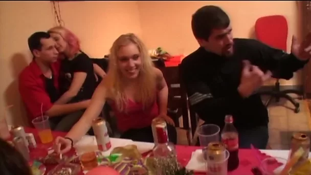 Party hard amateur blonde bitch finally flashes ass while riding cock
