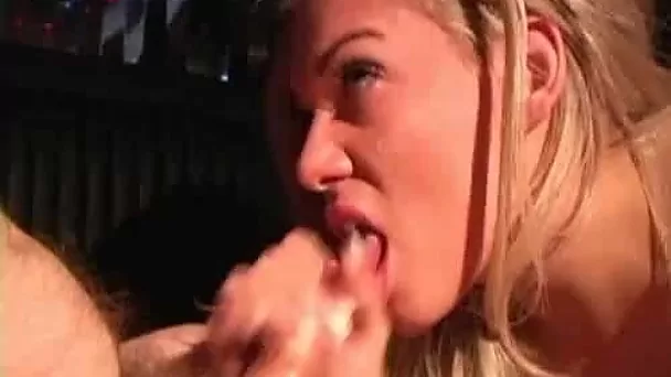 Quite sexy blonde whore is into giving a sensual blowjob for cum