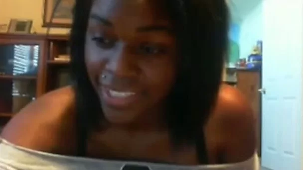 Cute ebony teen sweetie on webcam loves showing her laffy toffees