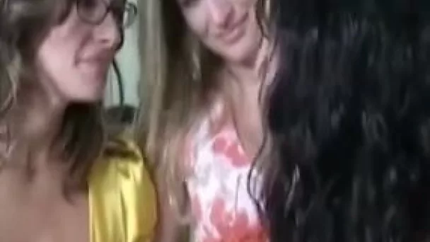 Three young housewives go wild and please each other on a bed