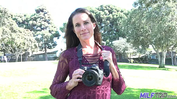 Being picked up in the park MILF Sofie Marie poses a bit on cam