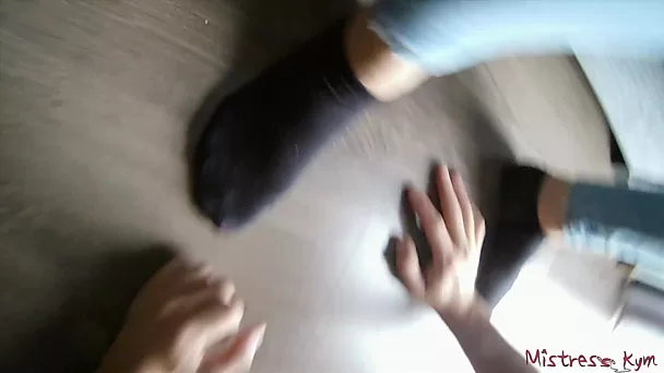 Femdom worship Mistress Kym socks and feet (POV)