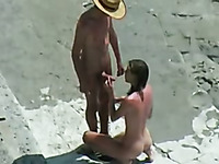 Skinny couple on the beach had a quickie in the standing position