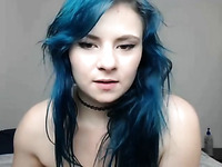 blue haired teen with big tits masturbating for you