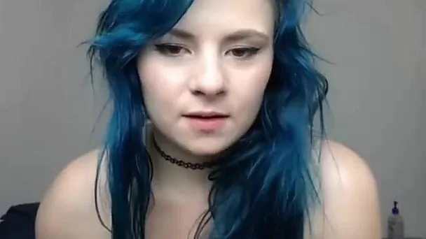 blue haired teen with big tits masturbating for you
