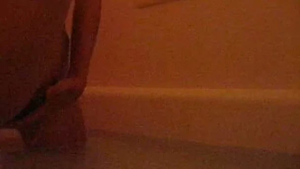 Fingering and petting my tight hairy snatch in bathroom