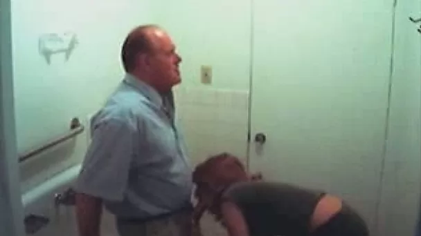 Secretary deepthroats my coworker's cock in bathroom