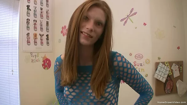 Skinny ginger teen with perky tits loves to tease