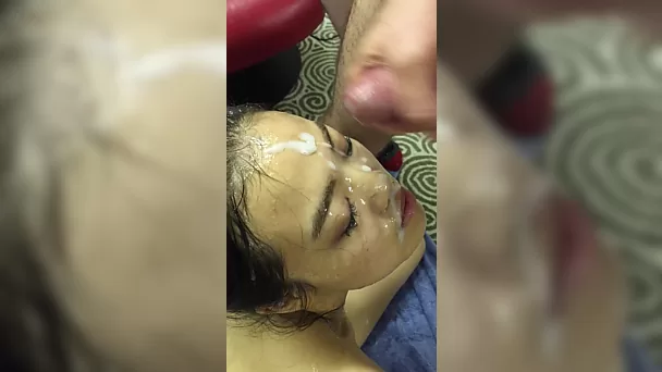 The Asian Cumdumpster - Cumslut Takes a Massive Bukkake facial