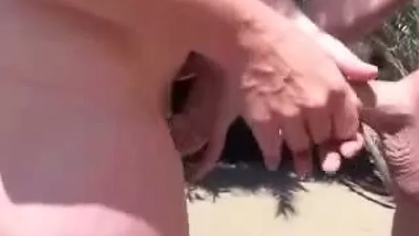 Naked mature lady on the beach wanted to touch our dicks