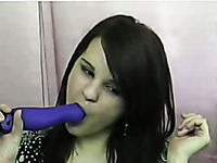 Watch my girlfriend practicing the blowjob with dildo