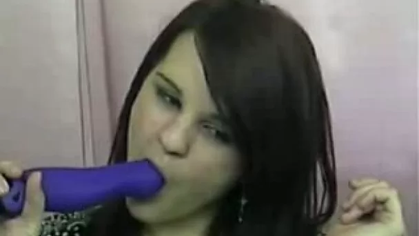 Watch my girlfriend practicing the blowjob with dildo