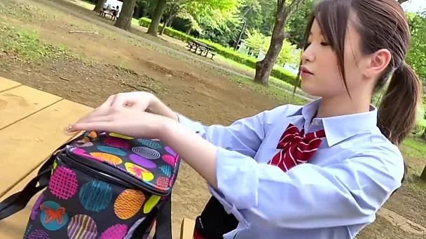 Japanese schoolgirl looks innocent but knows how to use dildo