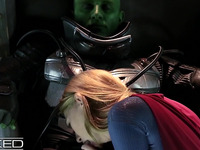 Superheroes Porn Fantasy: Blonde Hottie Supergirl Gives Her Super-Holes To Braniac's Dick