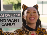 Petit Asian babe Kimmy Kimm on Halloween got the thickest candy and facial.
