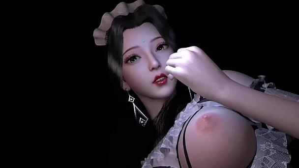 Sexy Busty 3D-Maid Services the Boss's Cock With Her Tender Hands And Feet