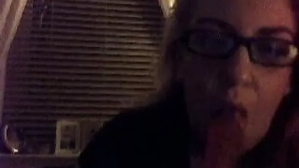 My four-eyed blonde babe sucks sex toy teasing me on webcam