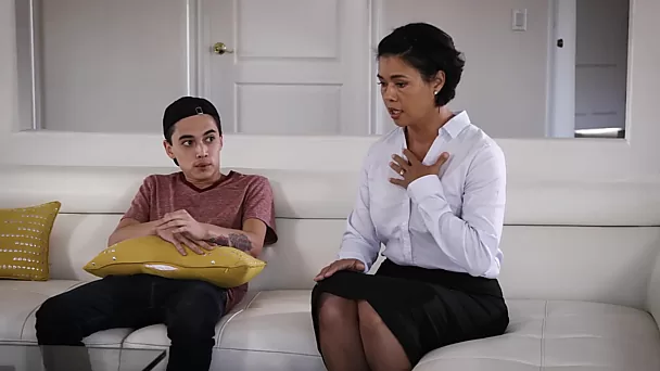 Perv Busty Asian MILF Lets Her Teen Stepson Fuck Her To Help Him Get Rid Of a Wanking Habit