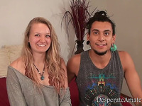 Homely blonde gal gets into the action with a Latino stud