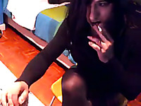 Weird brunette crossdresser poses on webcam for me