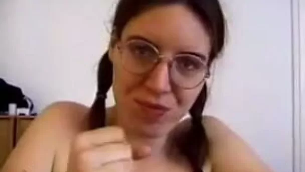 My nerdy busty brunette strokes my big dick in POV