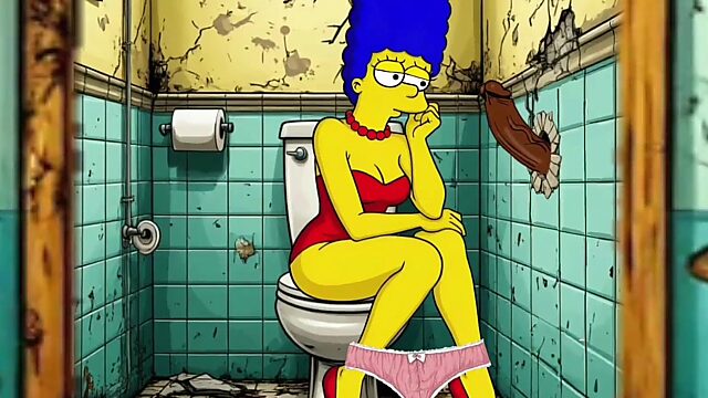 Die Simpsons-Pornoparodie: Die sexy, untreue Ehefrau Marge lässt sich von einem Schwarzen auf der öffentlichen Toilette ficken