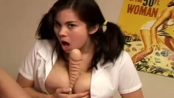 Horny Mia loved to play with massive fake penis in her bedroom