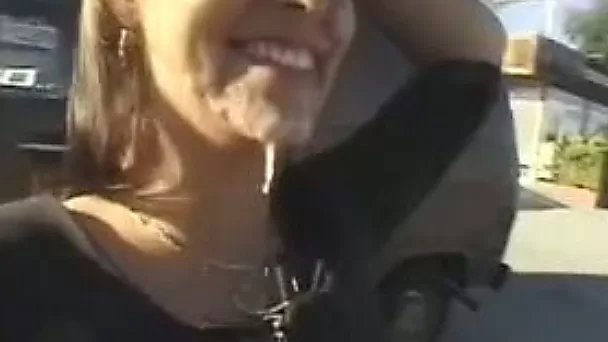 Gorgeous exhibitionist slut walks outside of my car with facial