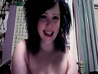 Busty brunette diva dildos her own kitty on webcam