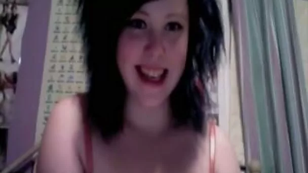Busty brunette diva dildos her own kitty on webcam